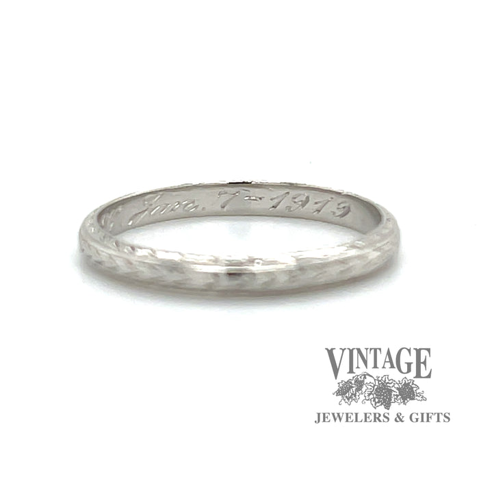 Antique hand engraved platinum ring band inside engraving
