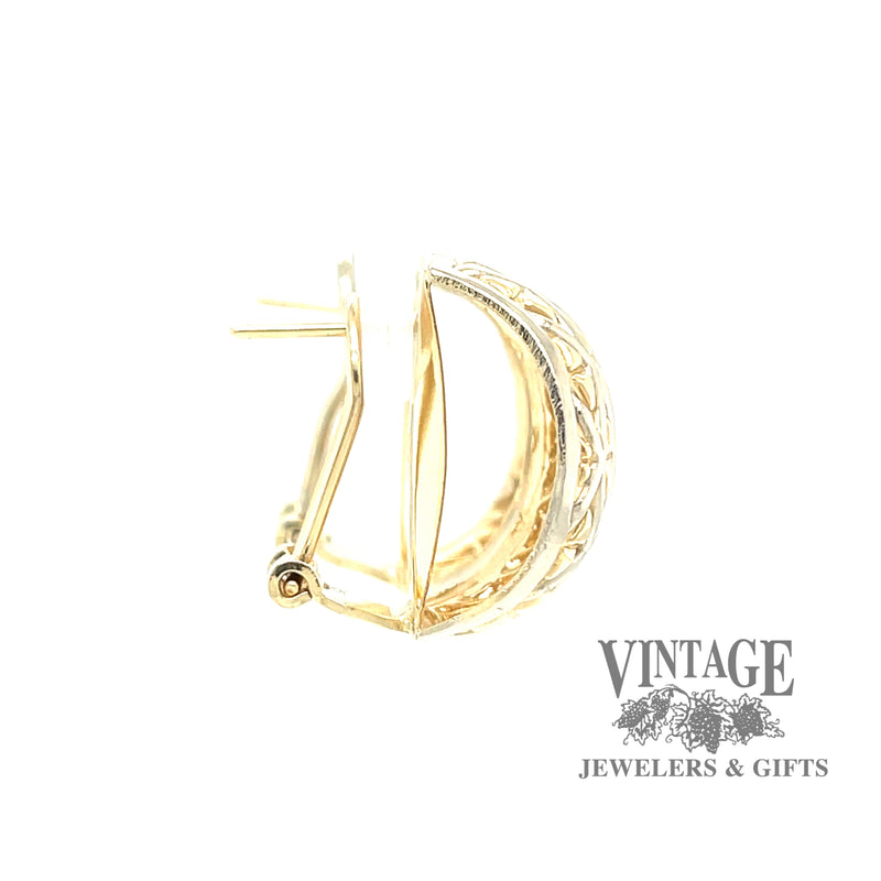 Marquise embossed 14ky gold domed earrings