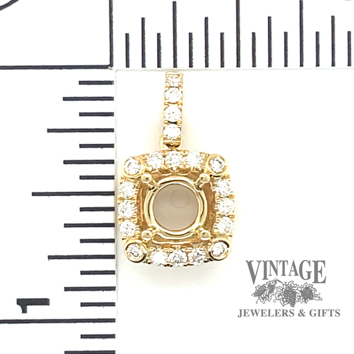 Cushion shaped 14ky gold and diamond pendant for 6.5 round center