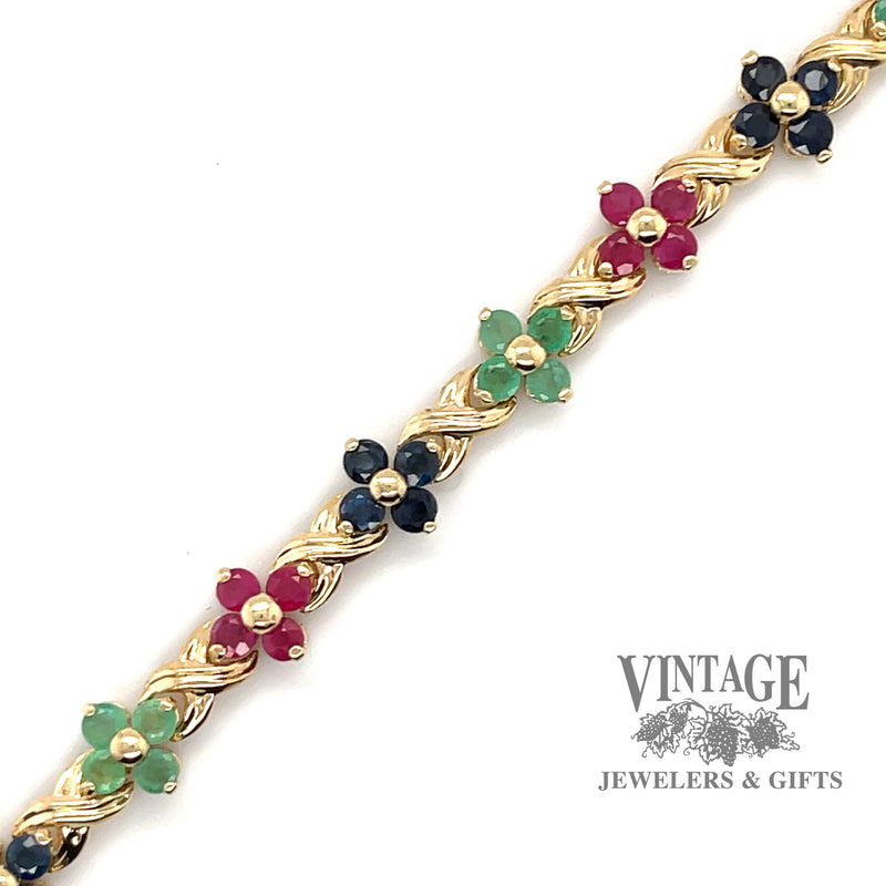 Ruby emerald and sapphire 14ky gold bracelet