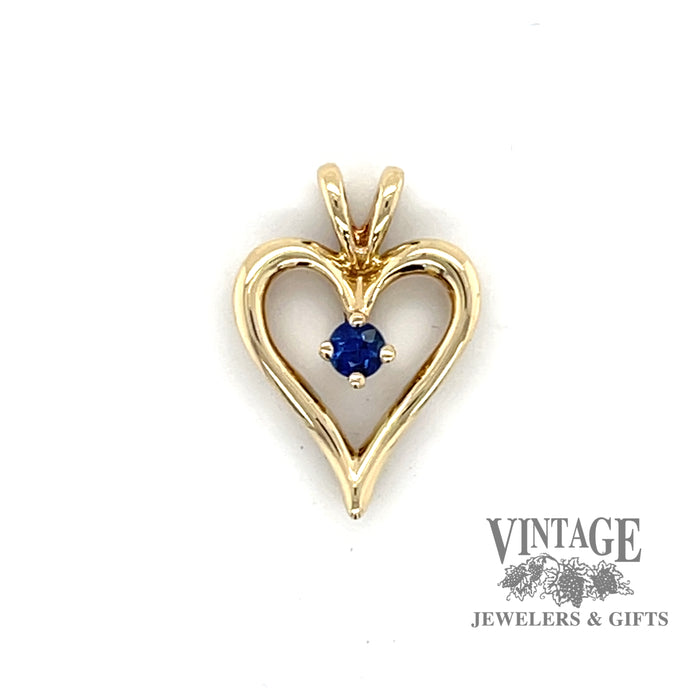 Heart shaped 14ky gold and sapphire pendant