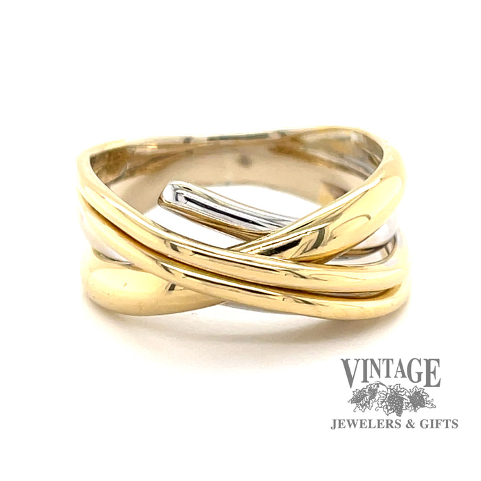 Contemporary 18 karat two tone, yellow and white gold multi-band look ring