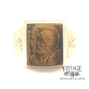 14 karat yellow gold tiger eye intaglio ring
