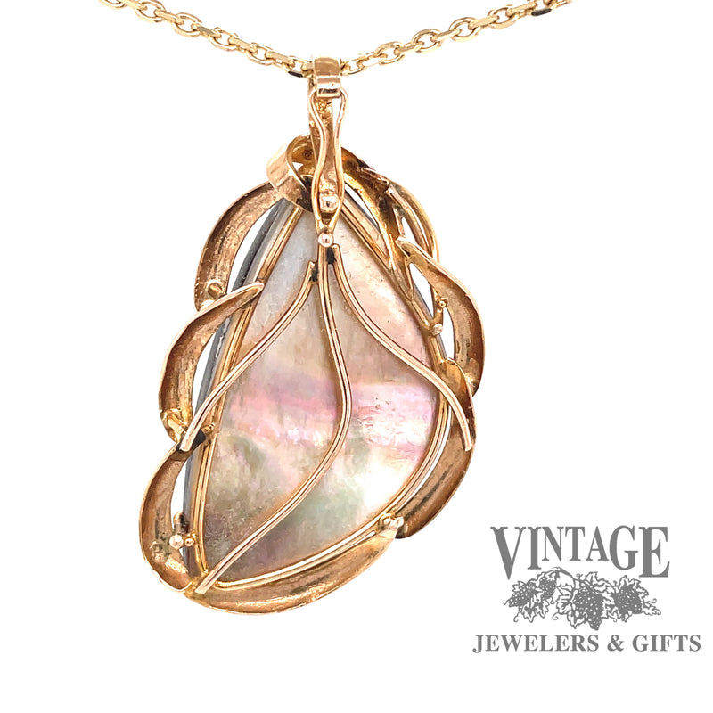 14 karat yellow gold abalone pearl enhancer pendant, back side