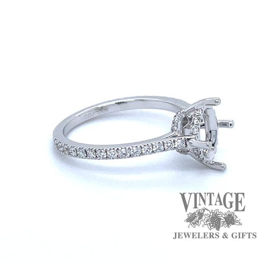 14 karat white gold diamond semi mount ring for oval stone, side view