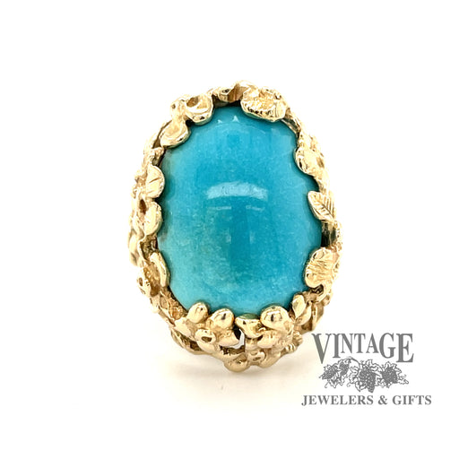 14 karat yellow gold floral design turquoise ring