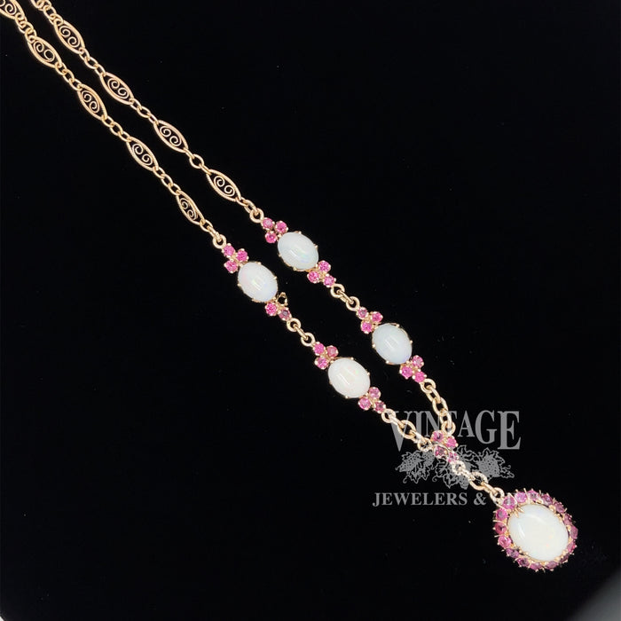 Opal and spinel 14k/10k yellow gold necklace top