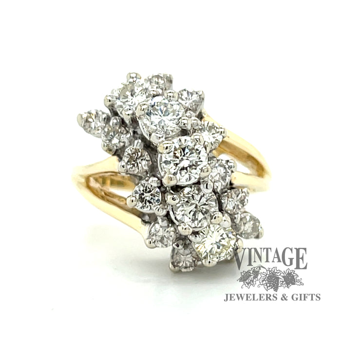 Retro diamond “waterfall” 14ky gold ring