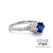 14 karat white gold 1.15ct natural blue sapphire filigree solitaire ring, angled view