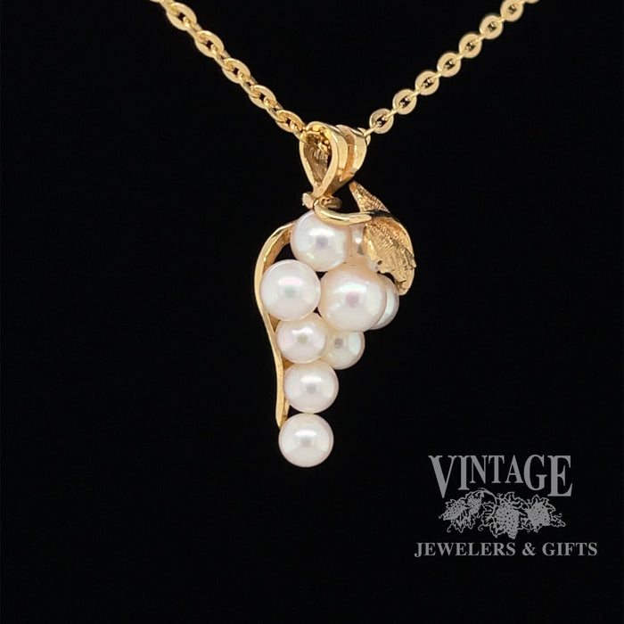 Grape pearl cluster 14ky gold pendant angle