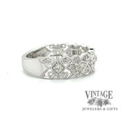 14 karat white gold diamond filigree band ring, side view