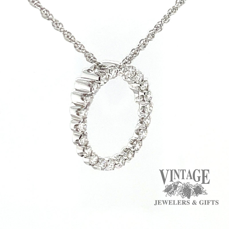 Classic 14 karat white gold .50 carat total weight diamond circlet necklace, on angle