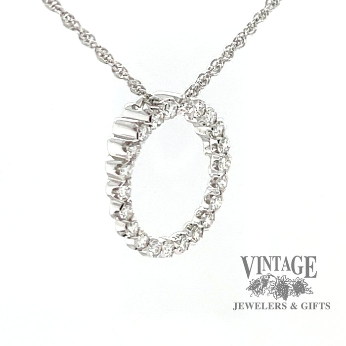 Classic 14 karat white gold .50 carat total weight diamond circlet necklace, on angle