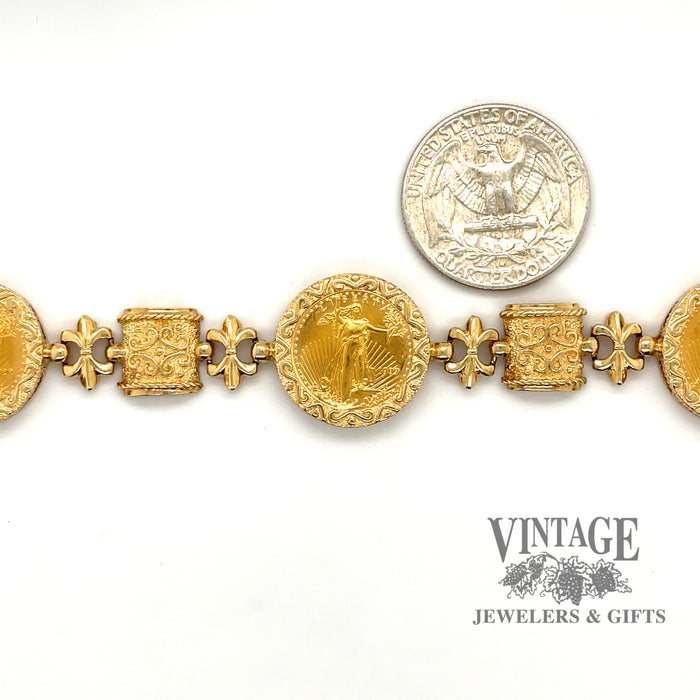 Yellow gold bracelet with (3) 1/10 American Gold Eagle coins.