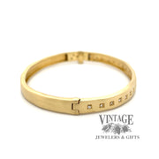 Rustic 14ky satin gold hinged diamond bangle bracelet side
