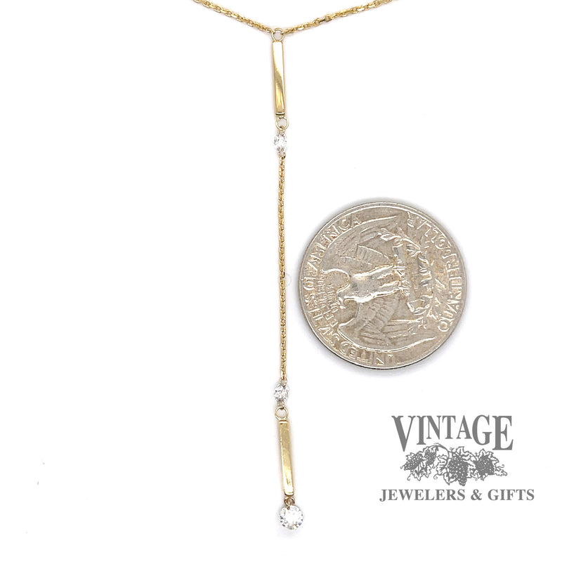 Suspended diamond 14ky Gold “Y” necklace