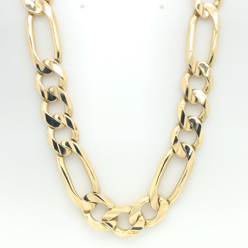 Heavy figaro link 14y solid gold chain bracelet