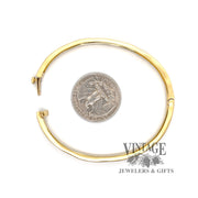 Rustic 14ky satin gold hinged diamond bangle bracelet quarter for scale