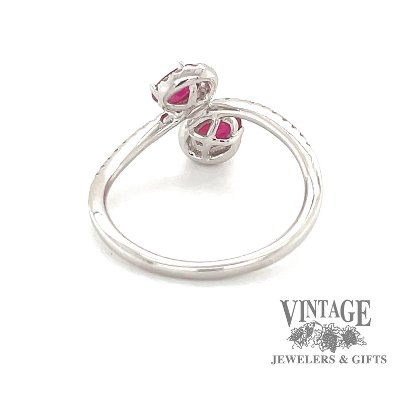 14 karat white gold .68ctw 2-ruby and diamond bypass ring, rear view
