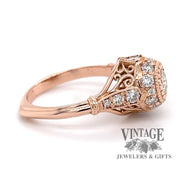 14 karat rose gold diamond engagement ring.