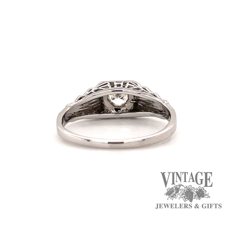 Vintage solitaire 18k white gold .20ct diamond ring, rear view