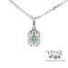14 karat white gold .76ct Teal green tourmaline and diamond halo pendant, rear view