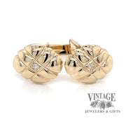 Checkered pattern 14ky gold and diamond oval cuff links