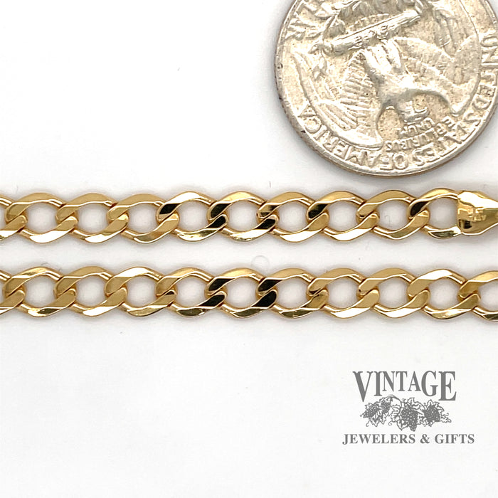 20” 18k yellow gold 5.3 mm curb chain, shown with quarter for size reference