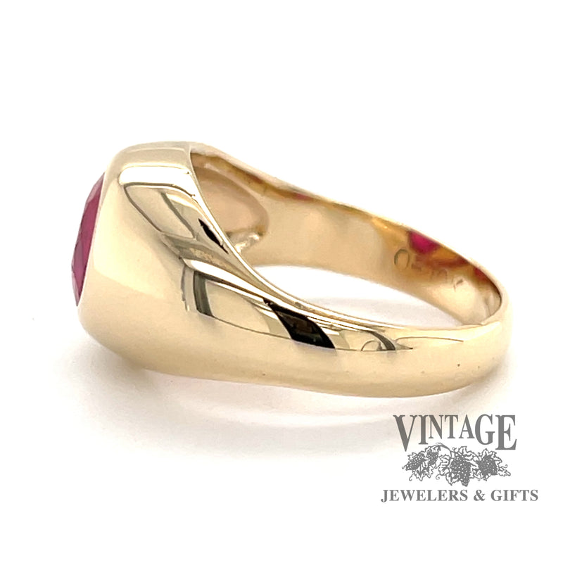 Ostby & Barton 10 karat yellow gold synthetic ruby ring, side view