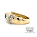18 karat yellow gold & platinum 1.15 carat Sapphire and 1.02 carat total weight diamond 3-stone ring, side view
