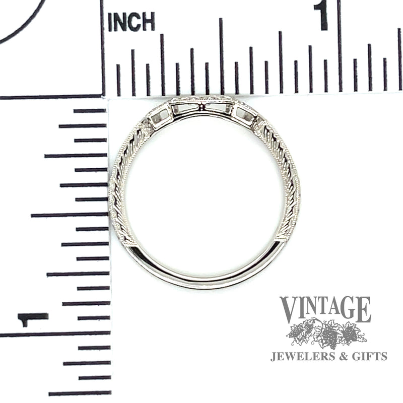 Platinum hand engraved fitted diamond wedding band scale