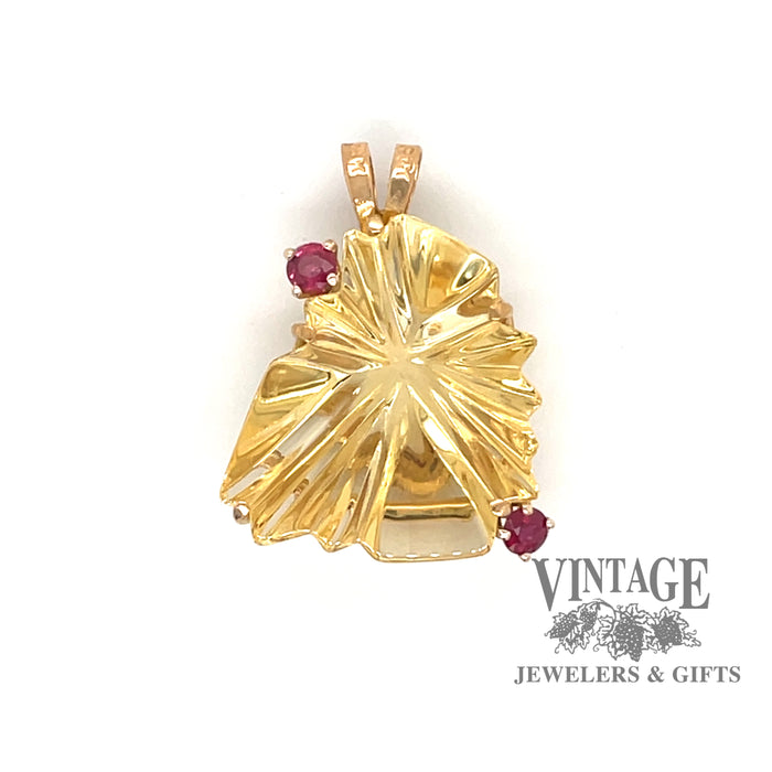 Fantasy cut citrine and ruby 18ky gold pendant