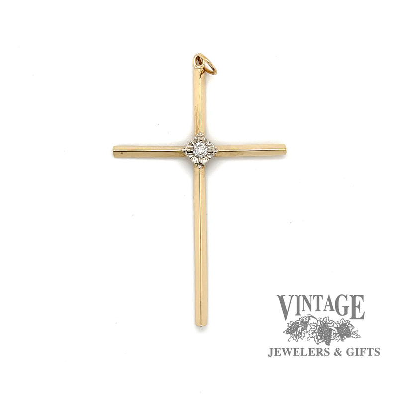 14 karat yellow gold diamond solitaire large cross