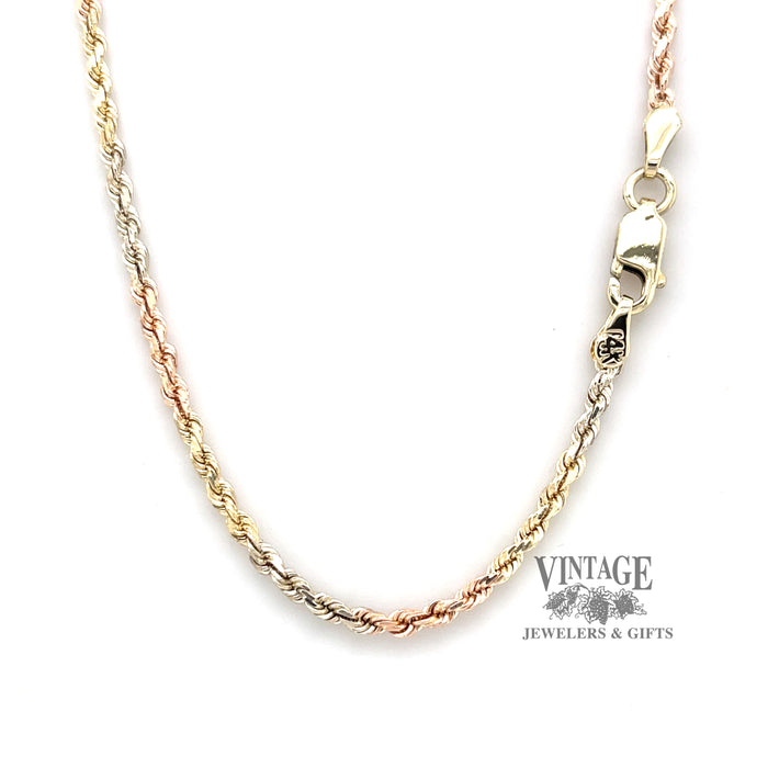 22" multi-color 2 mm rope chain in 14 karat gold