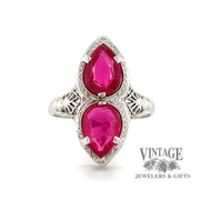 14 karat white gold 2.8 carat total weight ruby vintage filigree ring