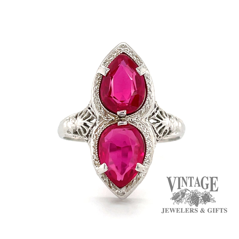 14 karat white gold 2.8 carat total weight ruby vintage filigree ring