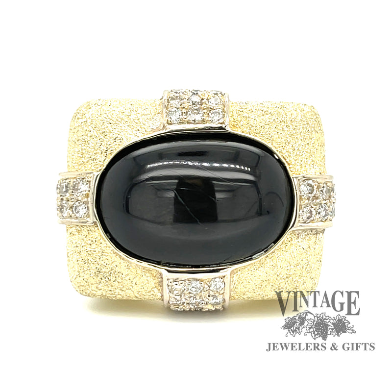 Black Star Diopside and diamond 14ky gold ring