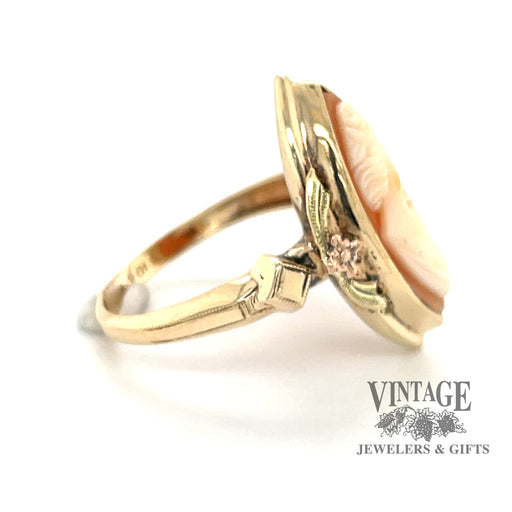 10k yellow gold vintage marquise shape cameo ring, side view