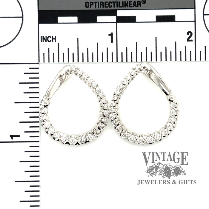 Twisted diamond 1.5CTW 14kw gold hoop earrings, measurements for scale