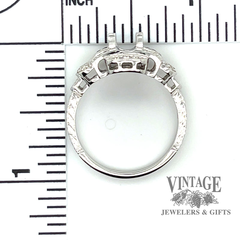 Diamond and sapphire hand engraved 14kw gold semi mount ring scale