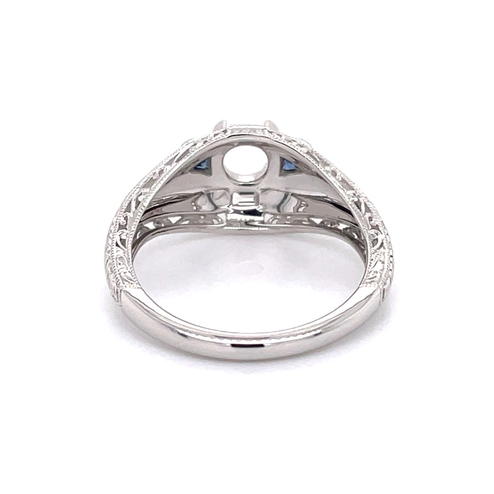 14 karat white gold diamond and sapphire semi mount ring, rear view