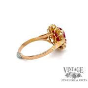 Ruby diamond ring in 18 karat yellow gold, back view