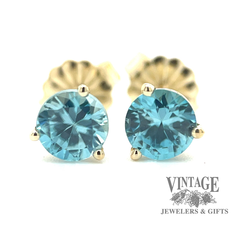 1.45 CTW blue zircon 14ky gold martini stud earrings