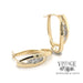 14 karat yellow gold estate diamond hoops with a crossed double oval loop design, front & angled