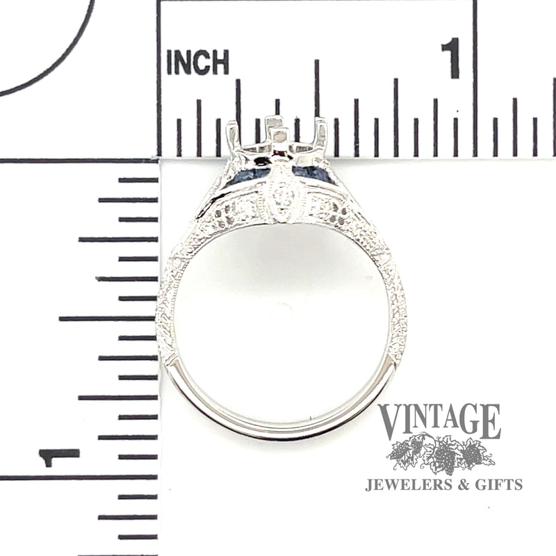 Filigree hand engraved sapphire and diamond vintage inspired 14kw gold ring