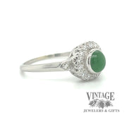 Antique imperial Jadeite and diamond Herbert Rosenthal platinum ring angle 2