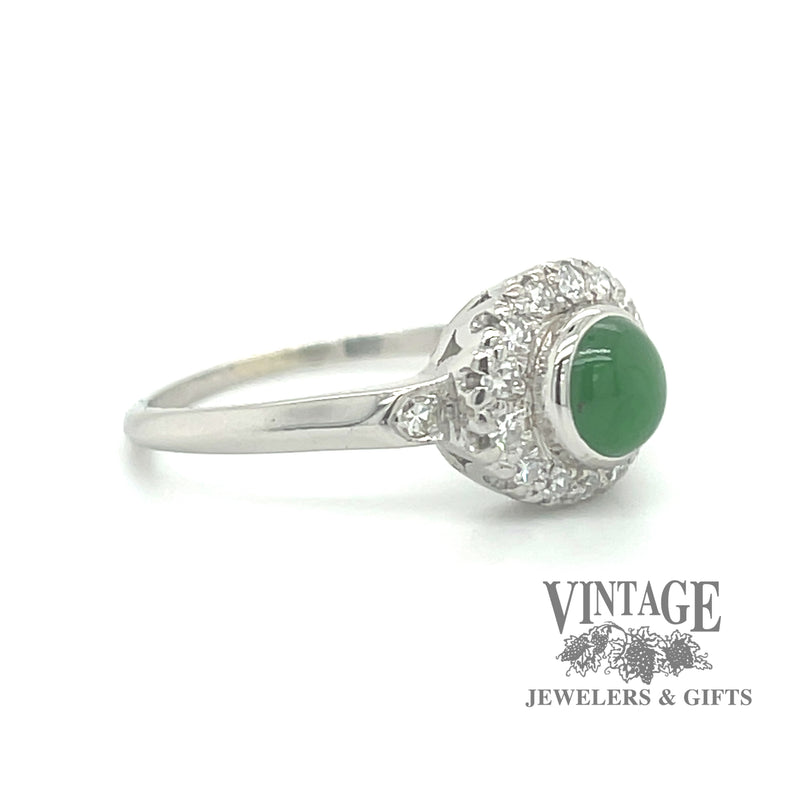 Antique imperial Jadeite and diamond Herbert Rosenthal platinum ring angle 2