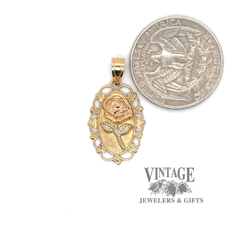 Embossed Rose 14k Gold Pendant