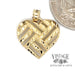 10 karat yellow gold basketweave design diamond cut heart pendant, shown with quarter for size reference