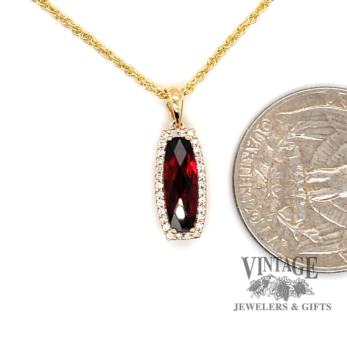 1.75ct garnet and diamond halo 14ky gold necklace